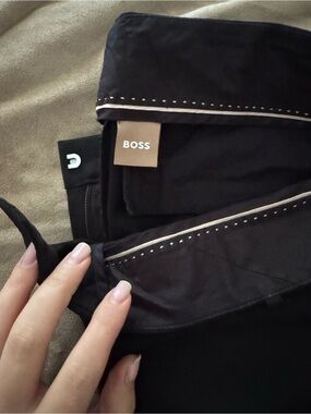 Ladies Boss Black Pants with Cream Contrast Stitching